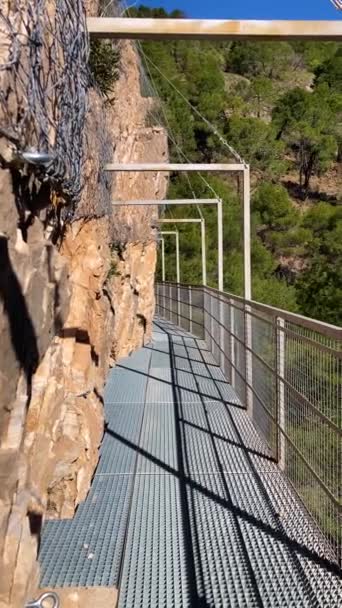 Sendero Puente Colgante Saltillo Sobre Río Almanchares Sierra Tejeda Andalucía — Vídeos de Stock
