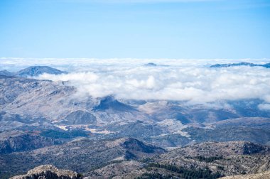 Torrecilla tepesine giden yürüyüş yolunun panoramik görüntüsü, Sierra de las Nieves Ulusal Parkı, Endülüs, İspanya