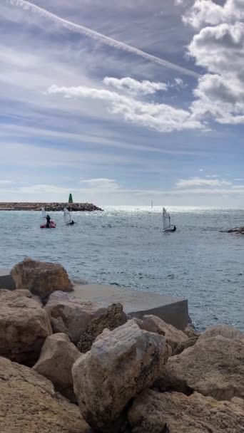 Benalmadena Espanha Fevereiro 2024 Pequenos Barcos Treinando Porto Benalmadena Espanha — Vídeo de Stock