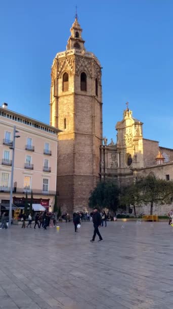 Валенция Испания Февраля 2024 Года Собор Святого Валенсии Площади Plaza — стоковое видео