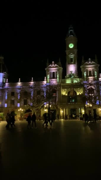 Valencia Espagne Février 2024 Architecture Nocturne Espagnole Dans Les Rues — Video