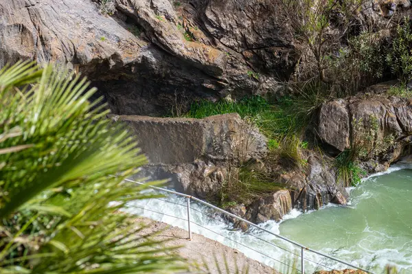 Caminito Del Ray 国王的道路 西班牙马拉加El Chorro一条狭窄峡谷陡峭的墙壁上钉着人行道 — 图库照片