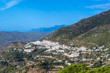 Mijas köyünün panoramik manzarası, Endülüs, Malaga, İspanya