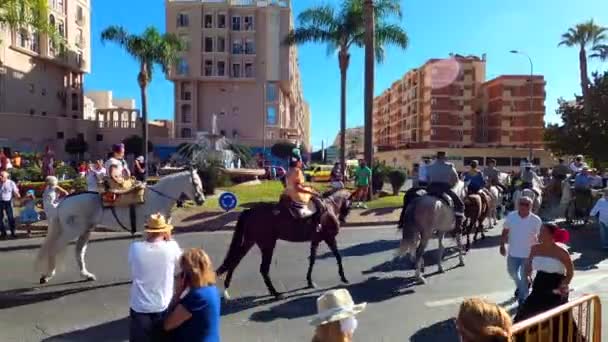 Torremolinos Hiszpania Wrzesień 2023 Pielgrzymi Tradycyjnej Romerii Festiwalu San Miguel — Wideo stockowe