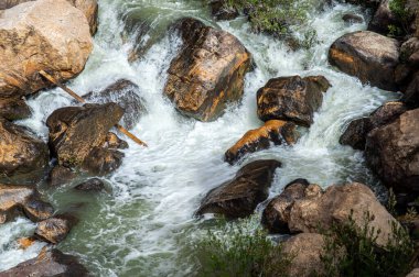 Caminito del Ray, Kralın Yolu. El Chorro, Malaga, İspanya 'da dar bir boğazın dik duvarları boyunca uzanan yürüyüş yolu