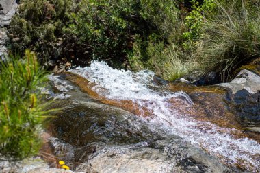 Caballos nehri üzerindeki şelalelere doğru yürüyüş yolu Tolox, Malaga, İspanya 'daki Sierra de la Nieves Ulusal Parkı
