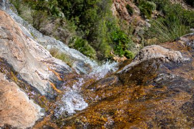 Caballos nehri üzerindeki şelalelere doğru yürüyüş yolu Tolox, Malaga, İspanya 'daki Sierra de la Nieves Ulusal Parkı