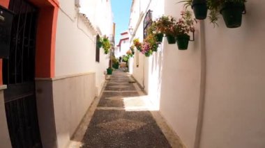 ESTEPONA, İspanya - 29 Temmuz 2023 'te İspanya' nın Estepona kentinde güneşli bir yaz gününde şehir merkezinde yürüyüş