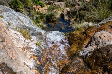 Caballos nehri üzerindeki şelalelere doğru yürüyüş yolu Tolox, Malaga, İspanya 'daki Sierra de la Nieves Ulusal Parkı