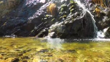 Caballos nehri üzerindeki şelalelere doğru yürüyüş yolu Tolox, Malaga, İspanya 'daki Sierra de la Nieves Ulusal Parkı