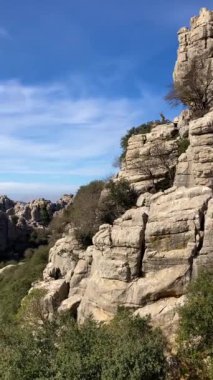 Torcal de Antequerra Ulusal Parkı 'nda yürüyüş, kireçtaşı kaya oluşumları ve Endülüs, Malaga, İspanya' da alışılmadık karst şekilleriyle tanınan.