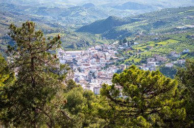 Caballos nehri üzerindeki şelalelere doğru yürüyüş yolu Tolox, Malaga, İspanya 'daki Sierra de la Nieves Ulusal Parkı