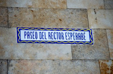 SALAMANKA, İspanya - 17 Eylül 2024: 17 Eylül 2024 'te İspanya' nın Salamanka kentindeki tarihi kasabada yürüyüş