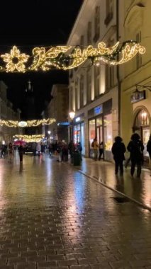 KRAKOW, POLAND - 21 Aralık 2023: Polonya 'nın Krakow kentindeki cadde ve dükkanlarda Noel süslemeleri