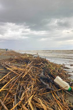 Dana kasırgasından sonra plaj, Torremolinos, Endülüs, İspanya