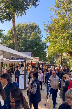 MALAGA, İspanya - 8 Aralık 2024: Noel gıda pazarı - Malaga, İspanya