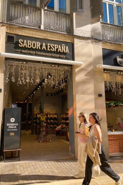 MALAGA, İspanya - 8 Aralık 2024: Malaga, İspanya 'daki şehir merkezinde Noel süslemeleri