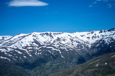 Panoramic view on snowy mountains on hiking trail to Mulhacen peak in the spring, Sierra Nevada range, Andalusia, Spain clipart