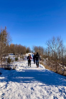 SLOVAKIA, STREBSKE PLESO - 30 ARALIK 2024: Strbske pleso 'nun kış manzarası ki bu kayak, en iyi turizm beldesi ve aynı isimle gölde bulunan sağlık merkezi