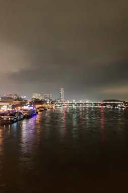 SLOVAKIA, BRATISLAVA - JANUARY 8, 2025: Night view on Danube river and right side of Bratislava  clipart