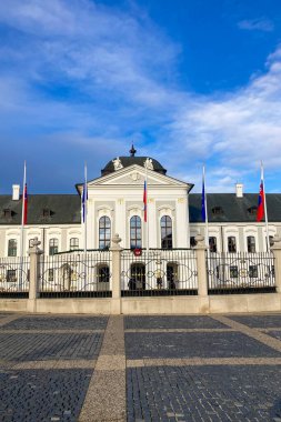 SLOVAKIA, BRATISLAVA - 8 Ocak 2025: Grassalkovich Sarayı Bratislava, Slovakya 'da bir saraydır ve Slovakya Cumhurbaşkanı' nın ikametgahıdır.