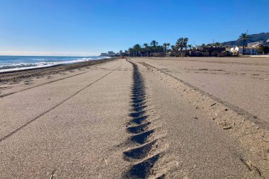 Torremolinos, İspanya sahilinde traktör izleri var.