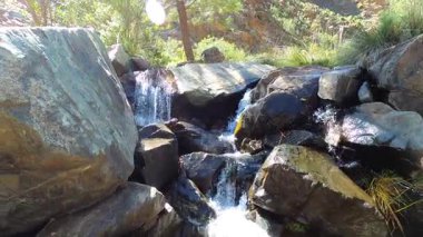 Caballos nehri üzerindeki şelalelere doğru yürüyüş yolu Tolox, Malaga, İspanya 'daki Sierra de la Nieves Ulusal Parkı