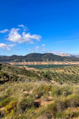 Guadalhorce or Guadalteba reservoirs are group of six reservoirs on the middle course of the Guadalhorce River and two of its largest tributaries: Turon River and Guadalteba River, Andalusia, Spain clipart