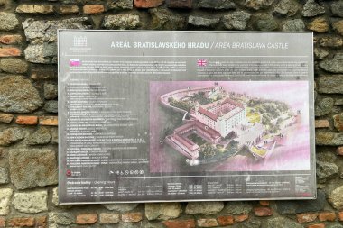 SLOVAKIA, BRATISLAVA - 8 Ocak 2025 Bratislava Kalesi Bratislava 'daki Little Carpatthians' ın izole edilmiş kayalık tepesinde bulunan dört köşeli kuleleri olan devasa dikdörtgen bir bina