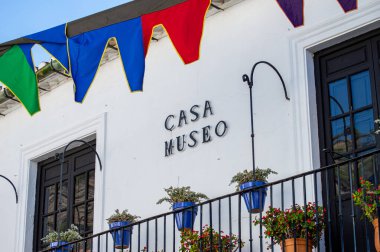 MIJAS, SPAIN - 7 Temmuz 2024: Kosta del Sol 'a tepeden bakan, İspanya' nın Endülüs kentindeki Mijas, Endülüs kentindeki beyaz yıkanmış binalar köyü ile tanınan büyüleyici beyaz İspanyol köyü