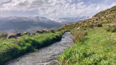 İlkbaharda eriyen kardan akan su akıntısı, Sierra Nevada, Endülüs, İspanya