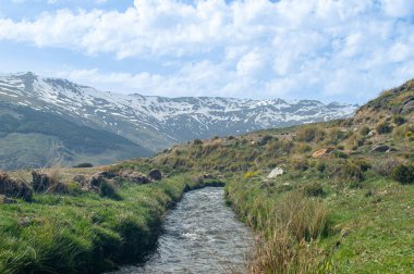 İlkbaharda eriyen kardan akan su akıntısı, Sierra Nevada, Endülüs, İspanya