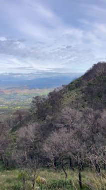 İspanya, Mijas yakınlarında terk edilmiş açık maden ocakları ve yanmış ağaçlar boyunca yürüyüş yapmak. 