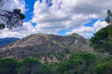 Panoramik manzara, Mijas zirvesine çıkan manzaralı yürüyüş yolundan yayılıyor ve Endülüs, Malaga, İspanya 'nın büyüleyici manzaralarını gözler önüne seriyor.