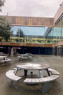 MUNİK, Almanya - 2 ARALIK 2024 Münih Garching Teknik Üniversitesi kampüsünde dondurucu sabah