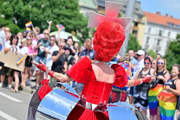 stock image The CSD parade in Munich - a political demonstration and colorful parade that takes place every year. She advocates for equal rights for gays and lesbians.