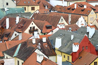 Dünyaca ünlü eski Ceske Krumlov kasabasının çatıları, Güney Bohemya, Çek Cumhuriyeti