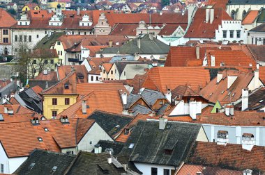 Dünyaca ünlü eski Cesky Krumlov kasabasının çatıları, Güney Bohemya, Çek Cumhuriyeti