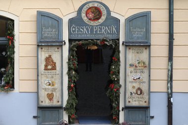 Eski Ceske Krumlov kasabasında dükkanlar, Güney Bohemya, Çek Cumhuriyeti