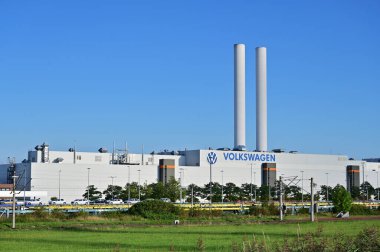 Zwickau 'daki Volkswagen fabrikası elektrikli arabalar için, Saksonya, Almanya,