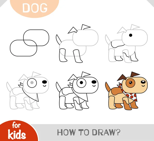 stock vector How to draw Dog for children. Step by step drawing tutorial. A simple guide to learning to draw