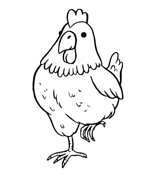 Malbuch Für Kinder Niedliches Cartoon Huhn Steht Auf Einem Bein — Stockvektor