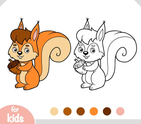 Malbuch Für Kinder Cute Eichhörnchen Und Eicheln — Stockvektor