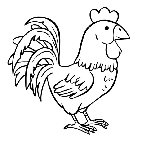 Coloring Book Children Cute Cartoon Rooster — Stock Vector