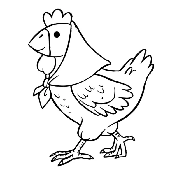 Coloring Book Children Cute Cartoon Chicken Shawl — Stock Vector