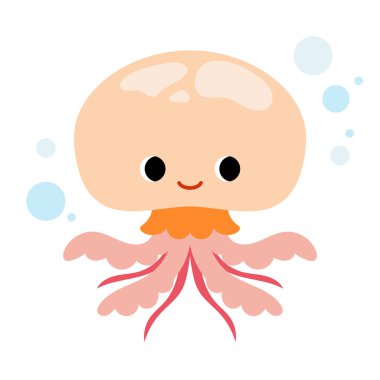 Çocuklar için çizgi film vektör çizimi, deniz hayvanı tatlı denizanası