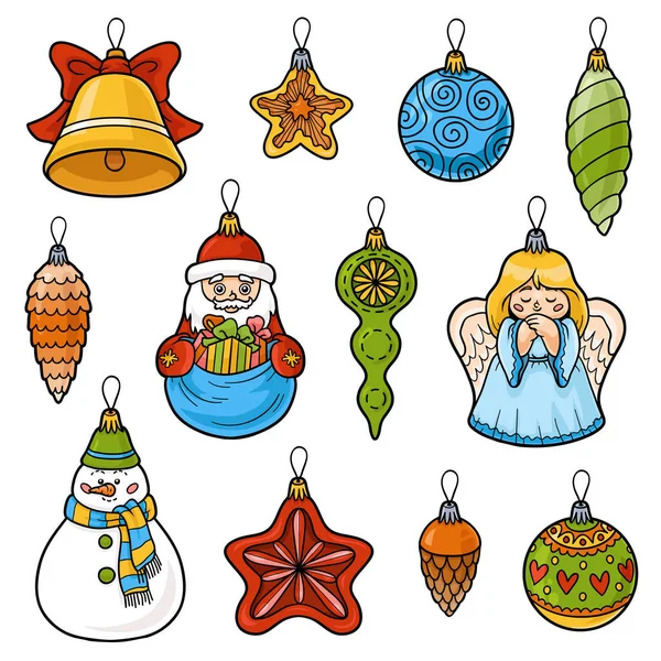Christmas Tree Set Cartoon Decorations Isolated White Background Vector Cute — Stock Vector