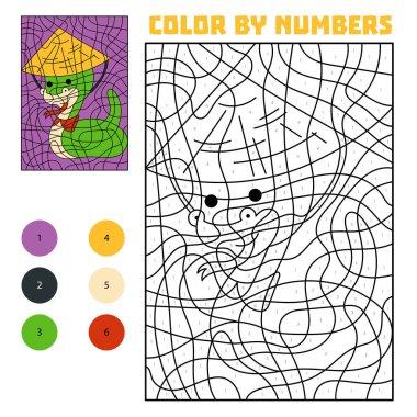 Color by number, education game for children, Chinese new year character snake