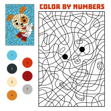 Rakamlara göre renk, çocuklar için eğitim oyunu, Çince yeni yıl karakteri köpek ve boş parşömen.