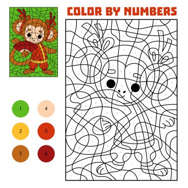 Renk numara, çocuklar için eğitim oyunu, Çin yeni yıl karakter maymunu ve hayranları